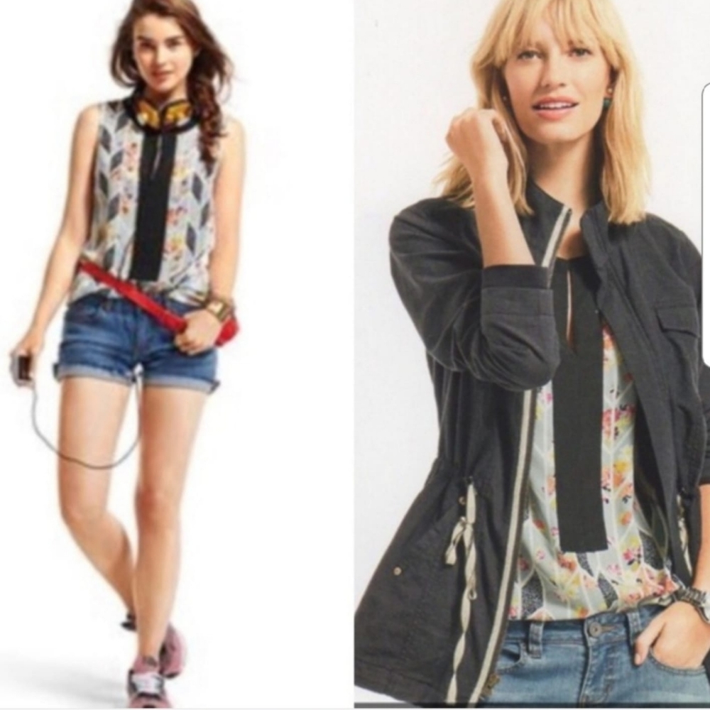 Cabi Grosgrain Sleeveless Floral Blouse